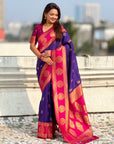 Soft Silk Peacock Zari Woven Saree with Rich Pallu and Contrast Border for Wedding and Festive Wear