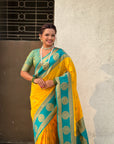 Soft Silk Peacock Zari Woven Saree with Rich Pallu and Contrast Border for Wedding and Festive Wear