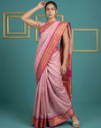 Baby Pink Premium Soft Silk Saree Gold Zari Woven Saree Contrast Pallu Festive Saree With Blouse