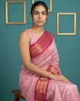 Baby Pink Premium Soft Silk Saree Gold Zari Woven Saree Contrast Pallu Festive Saree With Blouse