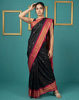 Black Premium Soft Silk Saree Gold Zari Woven Saree Contrast Pallu Festive Saree With Blouse