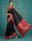 Black Premium Soft Silk Saree Gold Zari Woven Saree Contrast Pallu Festive Saree With Blouse