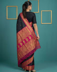 Black Premium Soft Silk Saree Gold Zari Woven Saree Contrast Pallu Festive Saree With Blouse