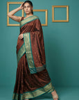 Coffee Premium Soft Silk Saree Gold Zari Woven Saree Contrast Pallu Festive Saree With Blouse