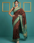 Coffee Premium Soft Silk Saree Gold Zari Woven Saree Contrast Pallu Festive Saree With Blouse