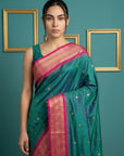 PGREEN Premium Soft Silk Saree Gold Zari Woven Saree Contrast Pallu Festive Saree With Blouse