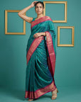 PGREEN Premium Soft Silk Saree Gold Zari Woven Saree Contrast Pallu Festive Saree With Blouse