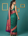 PGREEN Premium Soft Silk Saree Gold Zari Woven Saree Contrast Pallu Festive Saree With Blouse