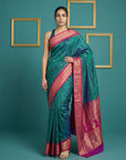 PGREEN Premium Soft Silk Saree Gold Zari Woven Saree Contrast Pallu Festive Saree With Blouse