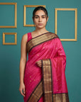 Pink Premium Soft Silk Saree Gold Zari Woven Saree Contrast Pallu Festive Saree With Blouse