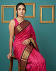 Pink Premium Soft Silk Saree Gold Zari Woven Saree Contrast Pallu Festive Saree With Blouse