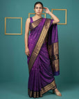 Purple Black Premium Soft Silk Saree Gold Zari Woven Saree Contrast Pallu Festive Saree With Blouse