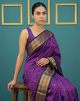 Purple Black Premium Soft Silk Saree Gold Zari Woven Saree Contrast Pallu Festive Saree With Blouse