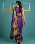 Purple Black Premium Soft Silk Saree Gold Zari Woven Saree Contrast Pallu Festive Saree With Blouse