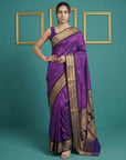 Purple Black Premium Soft Silk Saree Gold Zari Woven Saree Contrast Pallu Festive Saree With Blouse