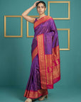 Purple Pink Premium Soft Silk Saree Gold Zari Woven Saree Contrast Pallu Festive Saree With Blouse