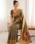 Black Bamboo Tissue Silk Paithani Saree Designer Traditional Saree With Lotus Meenakari Pallu Zari Weaving Wedding Festive Saree