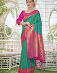 Green Contrast 1000 Butti Zari Woven Paithani Silk Saree