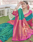 Green Contrast 1000 Butti Zari Woven Paithani Silk Saree