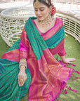 Green Contrast 1000 Butti Zari Woven Paithani Silk Saree