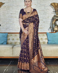 Dark Magenta Banarasi Jaal Katan Silk Zari Woven Saree