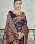 Dark Magenta Banarasi Jaal Katan Silk Zari Woven Saree