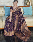 Dark Magenta Banarasi Jaal Katan Silk Zari Woven Saree