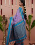 Lavender with Sky Soft Silk Narayanpeth Paithani Zari Woven Saree with Contrast Weaves