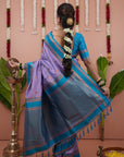 Lavender with Sky Soft Silk Narayanpeth Paithani Zari Woven Saree with Contrast Weaves