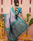 Grey Soft Silk Narayanpeth Paithani Zari Woven Saree with Contrast Weaves