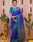 Blue Soft Silk Narayanpeth Paithani Zari Woven Saree with Contrast Weaves