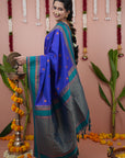 Blue Soft Silk Narayanpeth Paithani Zari Woven Saree with Contrast Weaves