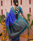 Blue Soft Silk Narayanpeth Paithani Zari Woven Saree with Contrast Weaves