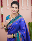 Blue Soft Silk Narayanpeth Paithani Zari Woven Saree with Contrast Weaves