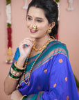 Blue Soft Silk Narayanpeth Paithani Zari Woven Saree with Contrast Weaves