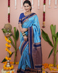 Sky Soft Silk Narayanpeth Paithani Zari Woven Saree with Contrast Weaves