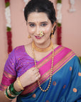 Blue with Pink Soft Silk Narayanpeth Paithani Zari Woven Saree with Contrast Weaves
