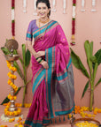 Pink Soft Silk Narayanpeth Paithani Zari Woven Saree with Contrast Weaves