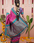 Pink Soft Silk Narayanpeth Paithani Zari Woven Saree with Contrast Weaves