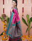 Pink Soft Silk Narayanpeth Paithani Zari Woven Saree with Contrast Weaves
