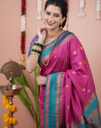Pink Soft Silk Narayanpeth Paithani Zari Woven Saree with Contrast Weaves