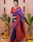 Purple Soft Silk Narayanpeth Paithani Zari Woven Saree with Contrast Weaves