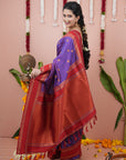 Purple Soft Silk Narayanpeth Paithani Zari Woven Saree with Contrast Weaves