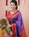 Purple Soft Silk Narayanpeth Paithani Zari Woven Saree with Contrast Weaves