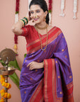 Purple Soft Silk Narayanpeth Paithani Zari Woven Saree with Contrast Weaves