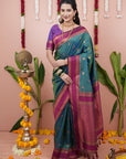 Green Soft Silk Narayanpeth Paithani Zari Woven Saree with Contrast Weaves