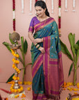 Green Soft Silk Narayanpeth Paithani Zari Woven Saree with Contrast Weaves