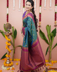 Green Soft Silk Narayanpeth Paithani Zari Woven Saree with Contrast Weaves