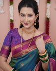 Green Soft Silk Narayanpeth Paithani Zari Woven Saree with Contrast Weaves