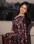 Black Kolam Silk Katha Printed Pushpa Saree